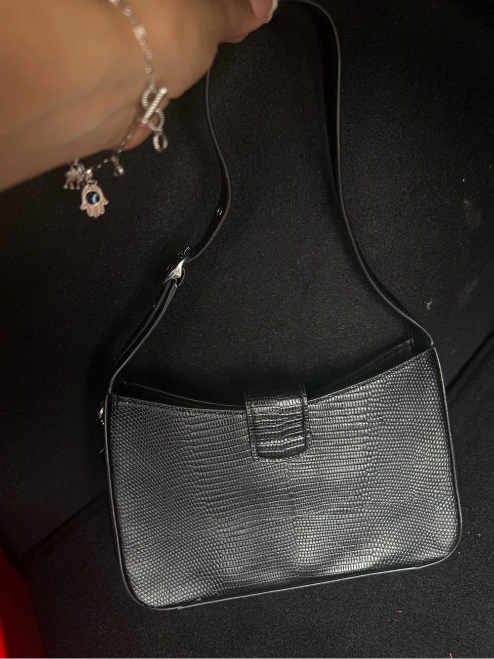 Coach Black Textured Shoulder Bag with Silver Hardware